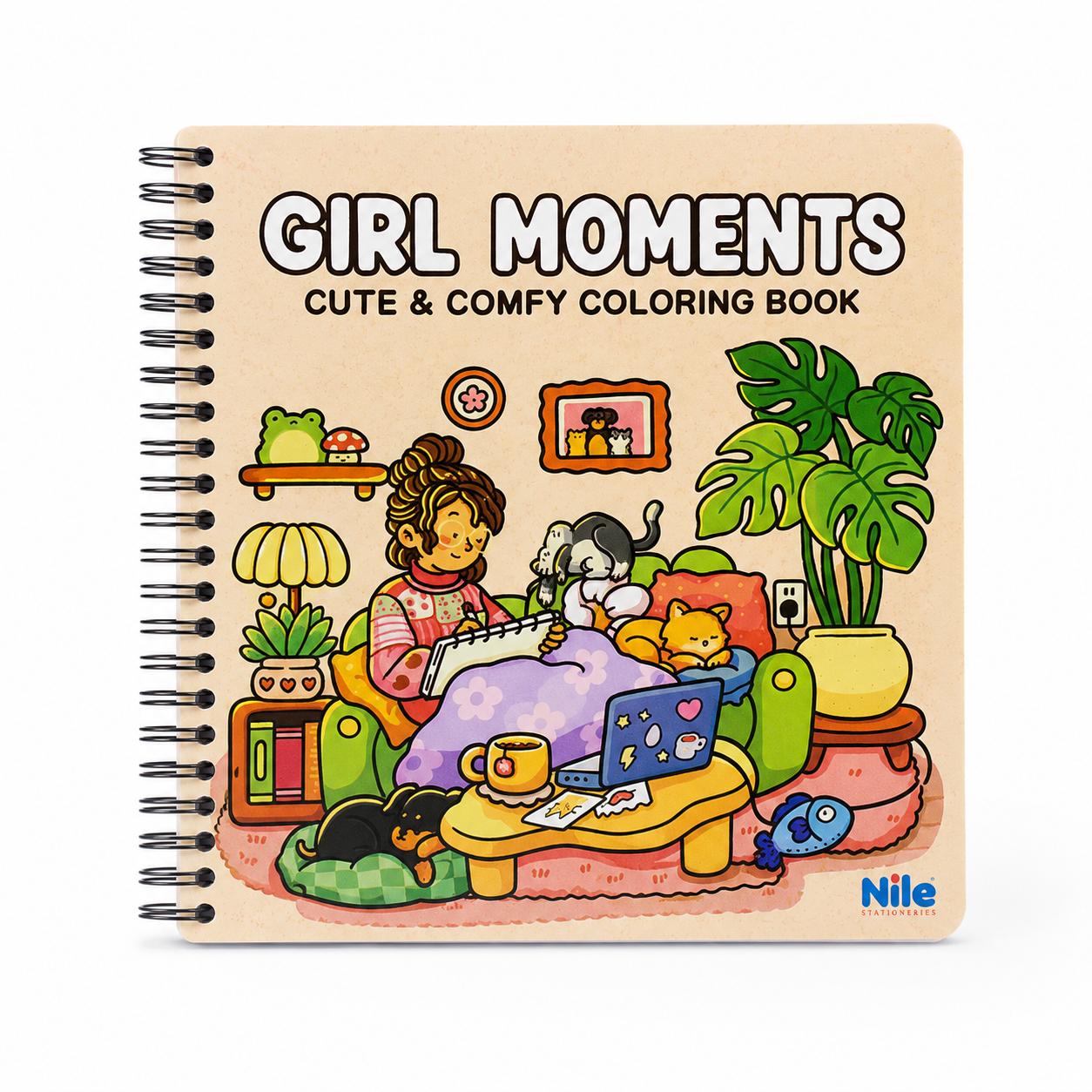 1c17467d-81e4-4934-8cb7-83b49adcaa65 Cozy GIRL MOMENTS Cute & Comfy Coloring Book Spiral - Image 1
